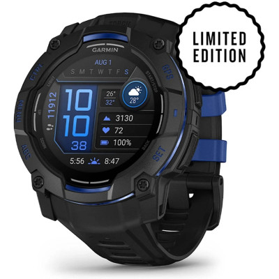 Смарт-годинник Garmin Instinct 3, 50 mm, AMOLED, Black with Bolt Blue Accents, GPS смарт-годинник (010-03020-03)