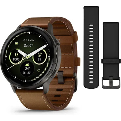 Смарт-часы Garmin Venu 4 (45mm), Black w/ Slate + Leather, GPS смарт-годинник (010-03014-03)