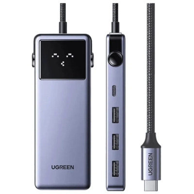 Концентратор UGREEN USB-C 7-in-1 3xUSB + 1xUSB-C + HDMI + RJ45 + PD 100 W CM888 gray (45155)