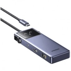 Концентратор UGREEN USB-C 7-in-1 3xUSB + 1xUSB-C + HDMI + RJ45 + PD 100 W CM888 gray (45155) - Фото