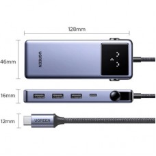 Концентратор UGREEN USB-C 7-in-1 3xUSB + 1xUSB-C + HDMI + RJ45 + PD 100 W CM888 gray (45155) - Фото