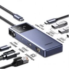 Концентратор UGREEN USB-C 7-in-1 3xUSB + 1xUSB-C + HDMI + RJ45 + PD 100 W CM888 gray (45155) - Фото