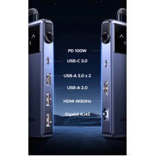 Концентратор UGREEN USB-C 7-in-1 3xUSB + 1xUSB-C + HDMI + RJ45 + PD 100 W CM888 gray (45155) - Фото