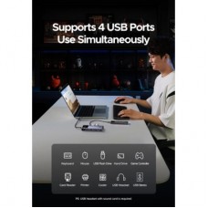 Концентратор UGREEN USB-C 7-in-1 3xUSB + 1xUSB-C + HDMI + RJ45 + PD 100 W CM888 gray (45155) - Фото