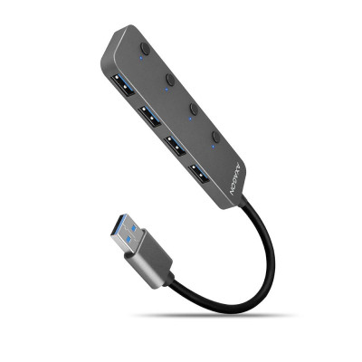 Концентратор AXAGON USB 3.1 to 4xUSB 3.0 0.2m switch black (HUE-MSA)
