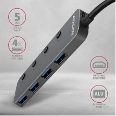 Концентратор AXAGON USB 3.1 to 4xUSB 3.0 0.2m switch black (HUE-MSA) - Фото