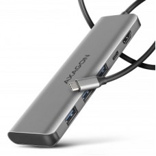 Концентратор AXAGON USB-C to 3xUSB-A + HDMI 5Gbps + PD 100W 1.0m grey (HMC-5H) - Фото