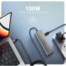 Концентратор AXAGON USB-C to 3xUSB-A + HDMI 5Gbps + PD 100W 1.0m grey (HMC-5H) - Фото
