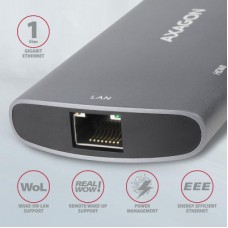 Концентратор AXAGON USB-C to 2xUSB-A + HDMI + RJ45 + SATA M.2 + PD 100W 0.18m grey (HMC-6M2) - Фото