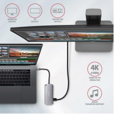 Концентратор AXAGON USB-C to 2xUSB-A + HDMI + RJ45 + SATA M.2 + PD 100W 0.18m grey (HMC-6M2) - Фото