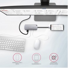 Концентратор AXAGON USB-C to 2xUSB-A + HDMI + RJ45 + SATA M.2 + PD 100W 0.18m grey (HMC-6M2) - Фото