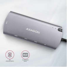 Концентратор AXAGON USB-C to 2xUSB-A + HDMI + RJ45 + SATA M.2 + PD 100W 0.18m grey (HMC-6M2) - Фото
