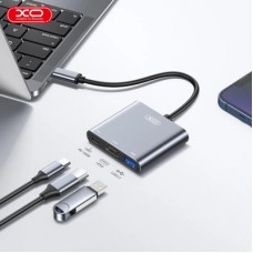 Концентратор XO USBC to USBCPD100W + HDMI 4K30Hz + USB 3.0 grey (HUB011.tranish) - Фото