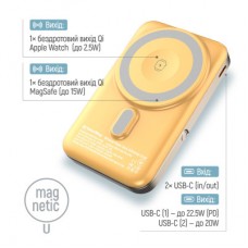 Батарея универсальная ColorWay 10 000 mAh PD/22.5W, 15W MagSafe & Watch Wireless Amber (CW-PB100LPA2Y-WPDD) - Фото