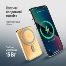 Батарея универсальная ColorWay 10 000 mAh PD/22.5W, 15W MagSafe & Watch Wireless Amber (CW-PB100LPA2Y-WPDD) - Фото