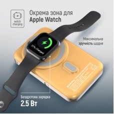 Батарея универсальная ColorWay 10 000 mAh PD/22.5W, 15W MagSafe & Watch Wireless Amber (CW-PB100LPA2Y-WPDD) - Фото