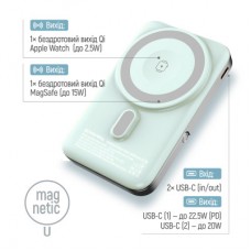 Батарея универсальная ColorWay 10 000 mAh PD/22.5W, 15W MagSafe & Watch Wireless Aquamarine (CW-PB100LPA2MT-WPDD) - Фото