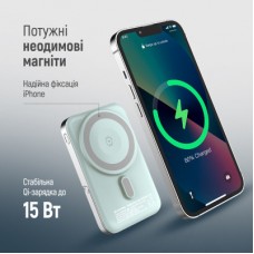 Батарея универсальная ColorWay 10 000 mAh PD/22.5W, 15W MagSafe & Watch Wireless Aquamarine (CW-PB100LPA2MT-WPDD) - Фото