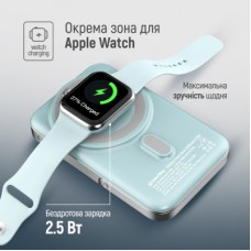 Батарея универсальная ColorWay 10 000 mAh PD/22.5W, 15W MagSafe & Watch Wireless Aquamarine (CW-PB100LPA2MT-WPDD) - Фото