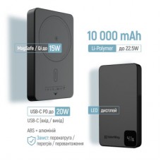 Батарея універсальна ColorWay 10 000 mAh PD/22.5W, 15 W MagSafe Black (CW-PB100LPA1BK-WPDD) - Фото