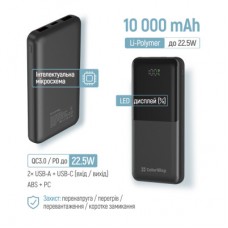 Батарея универсальная ColorWay 10 000 mAh PD/22.5W, QC/3.0, LCD, Black (CW-PB100LPB3BK-PDD) - Фото