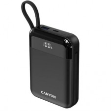Батарея универсальная Canyon 10000mAh OnPower 104 PD/20W, QC/22.5W built-in cable Black (CNS-CPB104B) - Фото