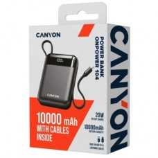 Батарея универсальная Canyon 10000mAh OnPower 104 PD/20W, QC/22.5W built-in cable Black (CNS-CPB104B) - Фото