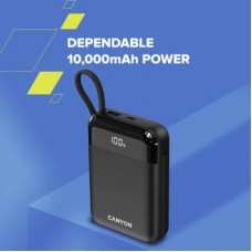 Батарея универсальная Canyon 10000mAh OnPower 104 PD/20W, QC/22.5W built-in cable Black (CNS-CPB104B) - Фото