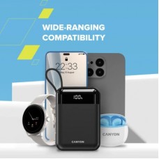 Батарея универсальная Canyon 10000mAh OnPower 104 PD/20W, QC/22.5W built-in cable Black (CNS-CPB104B) - Фото
