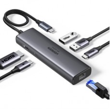 Концентратор Ugreen USB-C to HDMI + 2xUSB 3.2 + USB-C 3.2 + RJ45 + PD CM512 gray (45000) - Фото