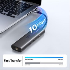 Концентратор Ugreen USB-C to HDMI + 2xUSB 3.2 + USB-C 3.2 + RJ45 + PD CM512 gray (45000) - Фото