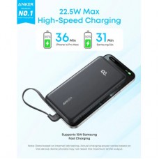 Батарея універсальна Anker 10000 mAh, 22.5W, Built-In USB-C Cable, black (A110DH11) - Фото
