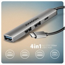 Концентратор AXAGON USB-C to 1xUSB-A 5Gbps + 2xUSB-A 480Mbps + 1xUSB-C 480Mbps 0.12m aluminum (HUE-STC) - Фото