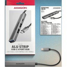 Концентратор AXAGON USB-C to 1xUSB-A 5Gbps + 2xUSB-A 480Mbps + 1xUSB-C 480Mbps 0.12m aluminum (HUE-STC) - Фото