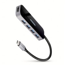 Концентратор AXAGON USB-C 6-in-1 to 4xUSB-A 5Gbps + 1xUSB-C PD100W + HDMI 4K30Hz 0.2m aluminum (HMC-6H4A) - Фото