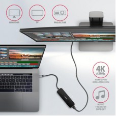 Концентратор AXAGON USB-C 6-in-1 to 4xUSB-A 5Gbps + 1xUSB-C PD100W + HDMI 4K30Hz 0.2m aluminum (HMC-6H4A) - Фото