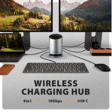 Концентратор AXAGON USB-C 9-in-1 wireless 15W PD100W 0.6m (HMC-WL9) - Фото