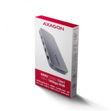 Концентратор AXAGON USB-C 12-in-1 HDMI + DisplayPort + RJ45 1000Mbps + PD100W aluminum gray (HMC-12GM2) - Фото