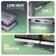 Концентратор AXAGON USB-C 12-in-1 HDMI + DisplayPort + RJ45 1000Mbps + PD100W aluminum gray (HMC-12GM2) - Фото