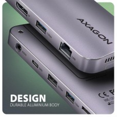 Концентратор AXAGON USB-C 12-in-1 HDMI + DisplayPort + RJ45 1000Mbps + PD100W aluminum gray (HMC-12GM2) - Фото