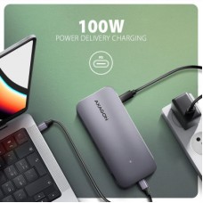 Концентратор AXAGON USB-C 12-in-1 HDMI + DisplayPort + RJ45 1000Mbps + PD100W aluminum gray (HMC-12GM2) - Фото