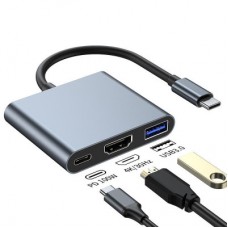Концентратор Dynamode USB-C 3-in-1 1xHDMI 4K + 1xUSB 3.0 + 1xUSB-C PD 87W (Multiport USB-C 3-in-1 dark grey) - Фото