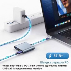 Концентратор Dynamode USB-C 3-in-1 1xHDMI 4K + 1xUSB 3.0 + 1xUSB-C PD 87W (Multiport USB-C 3-in-1 dark grey) - Фото