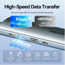 Концентратор VENTION USB-C 5-in-1 HDMI + USB 3.0 + USB 2.0 + USB-C 2.0 + PD 100W (TGLHB) - Фото