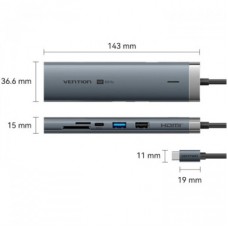 Концентратор VENTION USB-C 9-in-1 HDMI 60Hz + 2xUSB 3.0 + RJ45 + SD/TF + 3.5mm + PD 100W (TGVHB) - Фото
