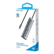 Концентратор VENTION USB-C 9-in-1 HDMI 60Hz + 2xUSB 3.0 + RJ45 + SD/TF + 3.5mm + PD 100W (TGVHB) - Фото