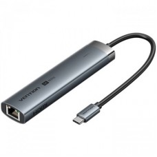 Концентратор VENTION USB-C 6-in-1 HDMI + 2xUSB 3.0 + RJ45 + PD 100W (TGNHB) - Фото