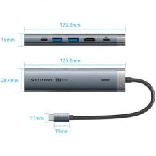 Концентратор VENTION USB-C 6-in-1 HDMI + 2xUSB 3.0 + RJ45 + PD 100W (TGNHB) - Фото