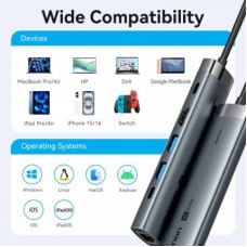 Концентратор VENTION USB-C 6-in-1 HDMI + 2xUSB 3.0 + RJ45 + PD 100W (TGNHB) - Фото