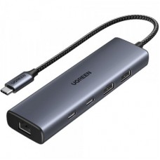 Концентратор Ugreen USB-C to 1xUSB-A 3.2 + 1xUSB-A 2.0 + 2xUSB-C 3.2 + RJ45 + PD CM512 gray (45320) - Фото